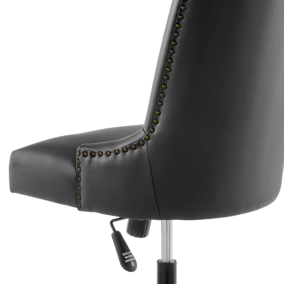 Computer Work Desk Tufted Chair, Faux Vegan Leather, Black, Home Business Office