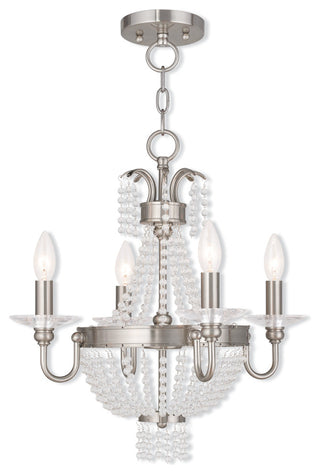 Convertible Mini Chandelier With Clear Crystals, Brushed Nickel