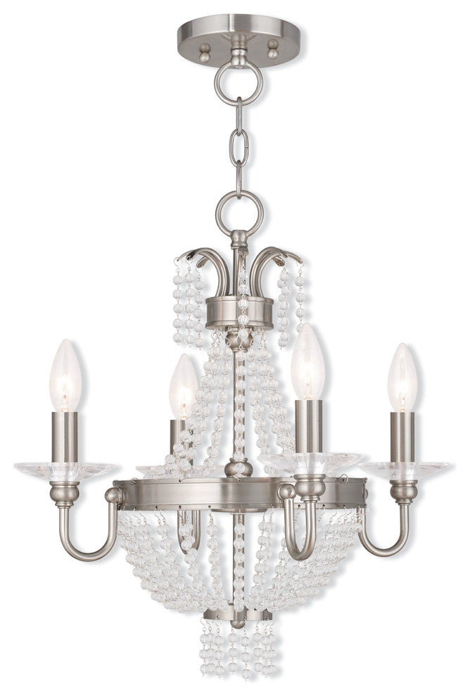 Convertible Mini Chandelier With Clear Crystals, Brushed Nickel