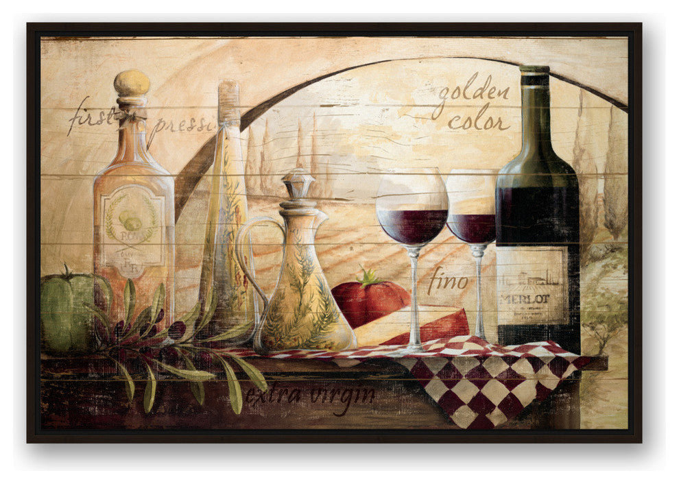 Tuscan Vineyard Wine Canvas Wall Art, 24"x36", Framed
