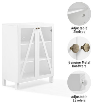 Modern Pantry Cabinet, Tempered Glass Doors & Adjustable Shelves, White