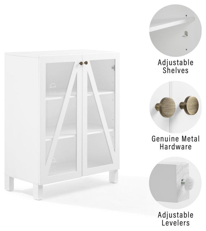 Modern Pantry Cabinet, Tempered Glass Doors & Adjustable Shelves, White