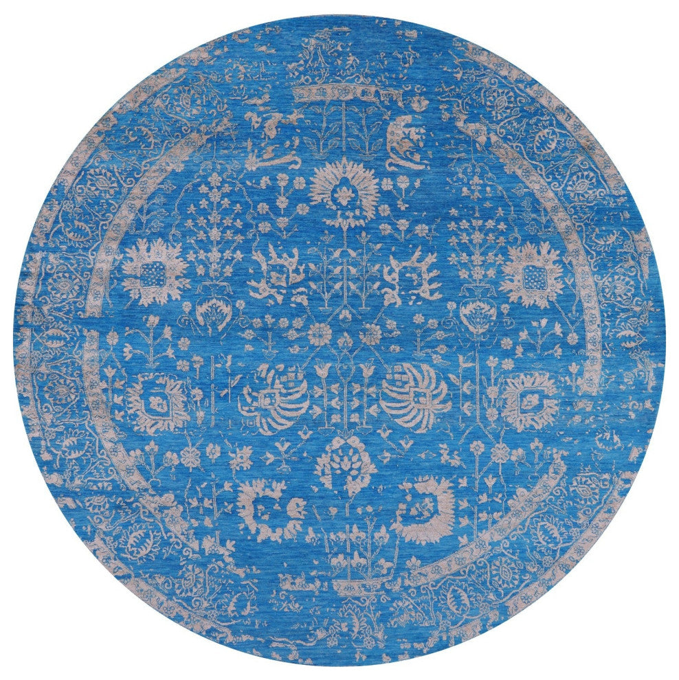 8' Round Wool & Silk Persian Hand-Knotted Rug - Q15564