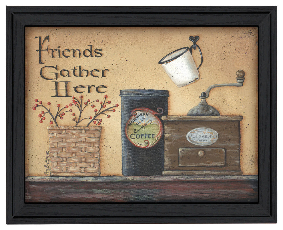 "Friends Gather Here" By Pam Britton, Printed Wall Art, Black Frame