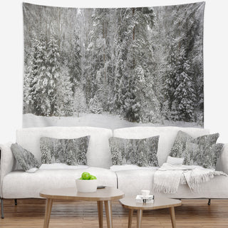 Foggy Winter Forest Panorama Landscape Wall Tapestry, 92"x78"