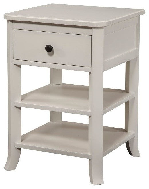 Benzara BM172848 Mahogany Open Shelf Drawer Wood Nightstand, White