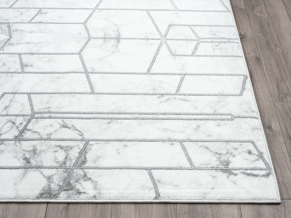 Abani Luna LUN180A Marble Silver Geometric Lines