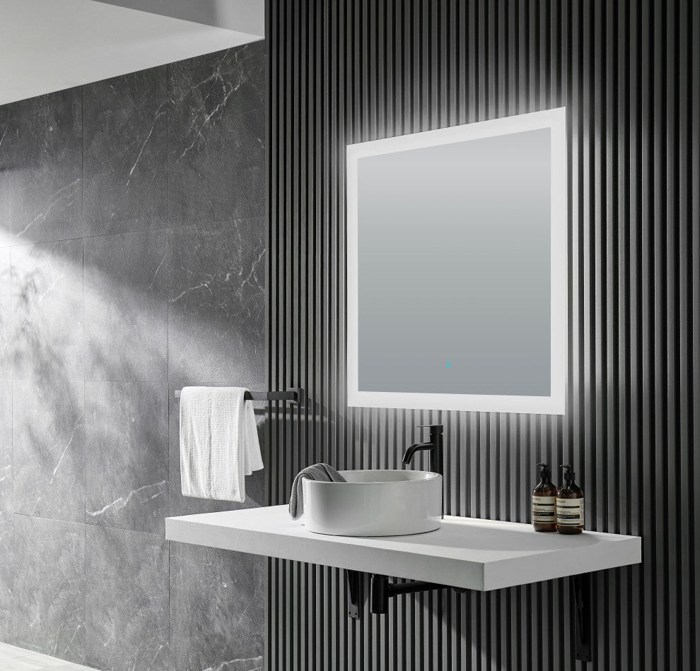 Neptune 39" W x 30" H Frameless LED Bathroom Mirror With Defogger, Silver