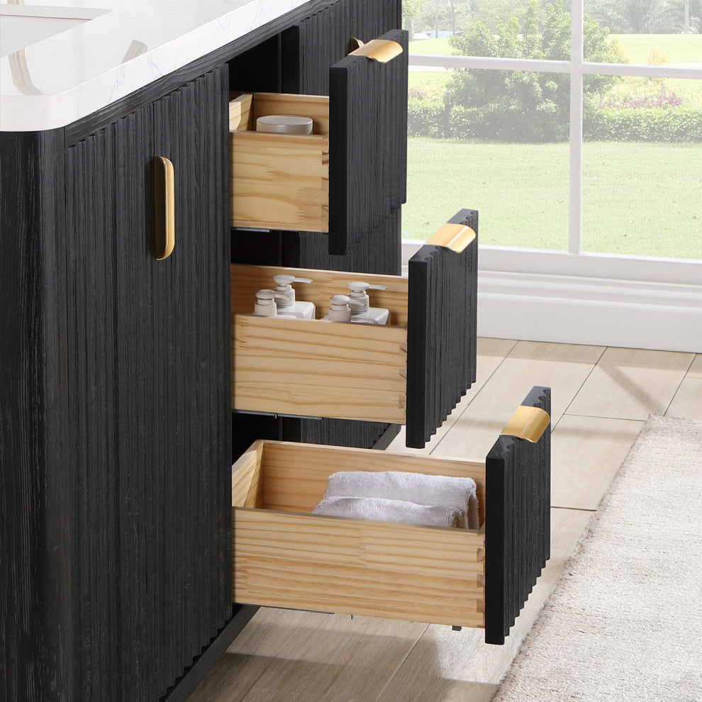 Vinnova Cadiz Bath Vanity, Composite Stone Top, Black, 60", With Mirror