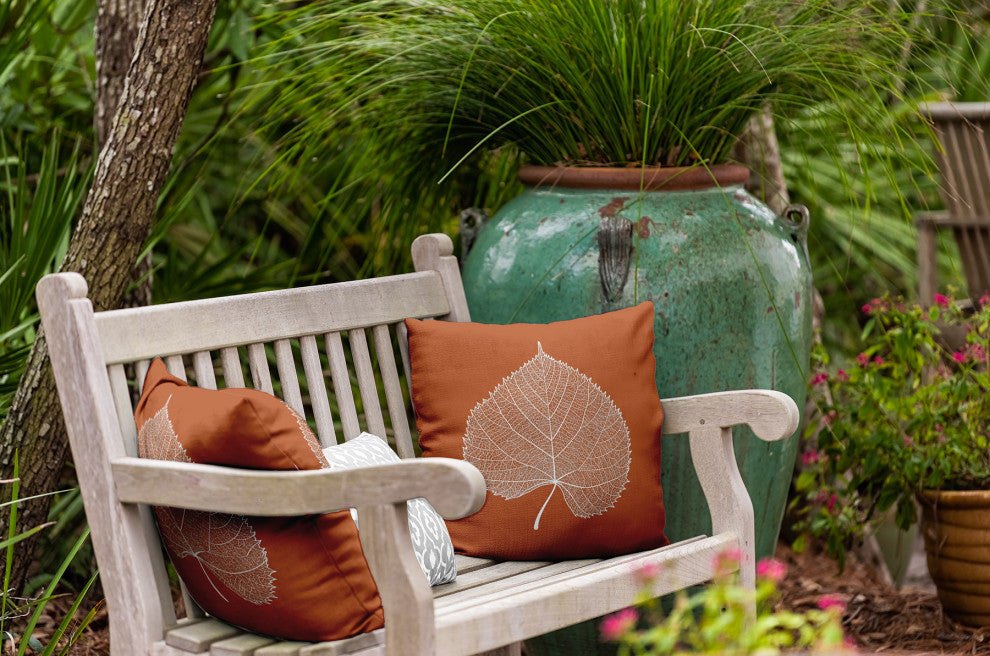 Leaf Study Indoor/Outdoor Throw Pillow, Nutmeg, 20"x20"