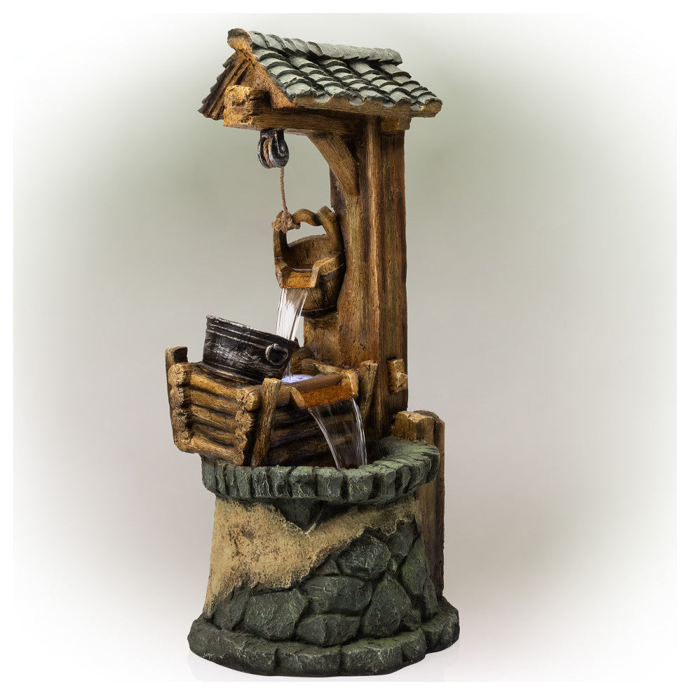50" Tall Outdoor Water Well Fountain with Tiering Bucket