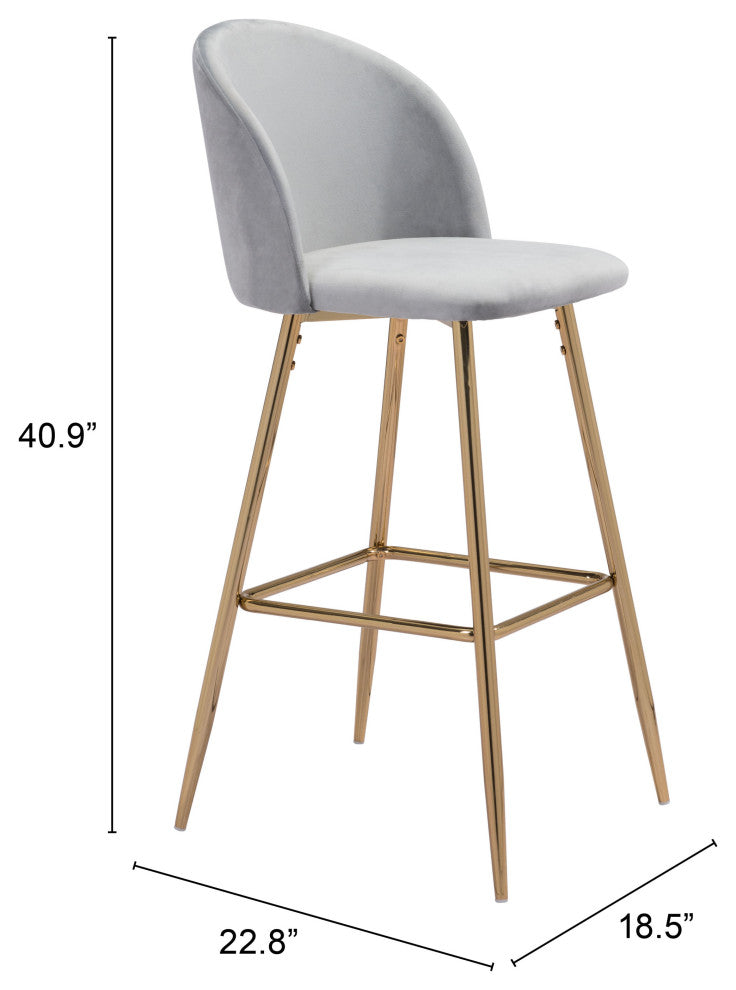Bar Stool Chair Barstool, Steel Metal, Fabric, Gray, Gold, Cafe Bistro