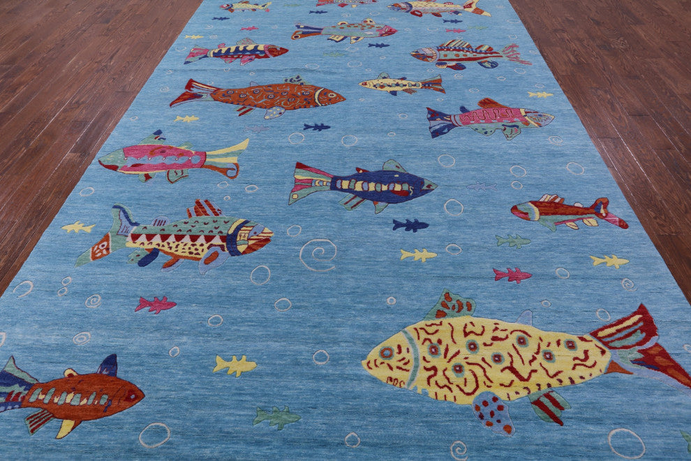 8' 11" X 12' 5" Gabbeh Fish Design Handmade Wool Rug - Q15559