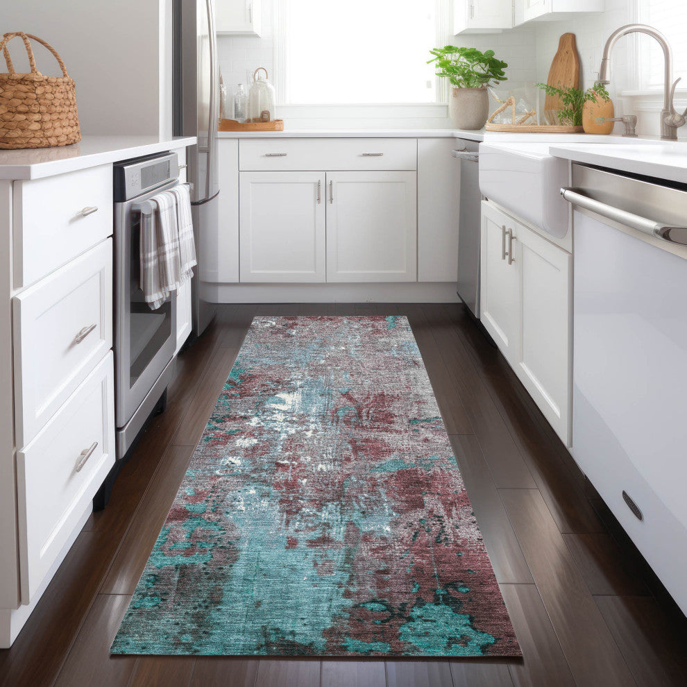 Machine Washable Indoor/Outdoor Chantille ACN1870 Teal 2'3" x 7'6" Runner Rug