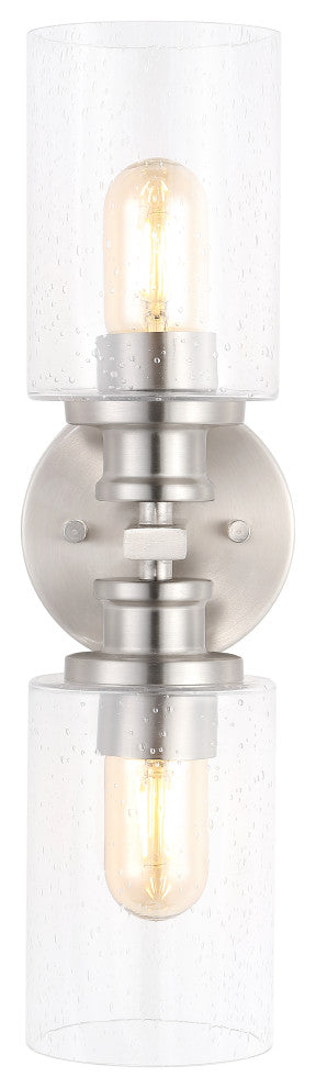 Jules Edison 16.5" Cylinder 2-Light Seeded Glass LED Vanity, Nickel