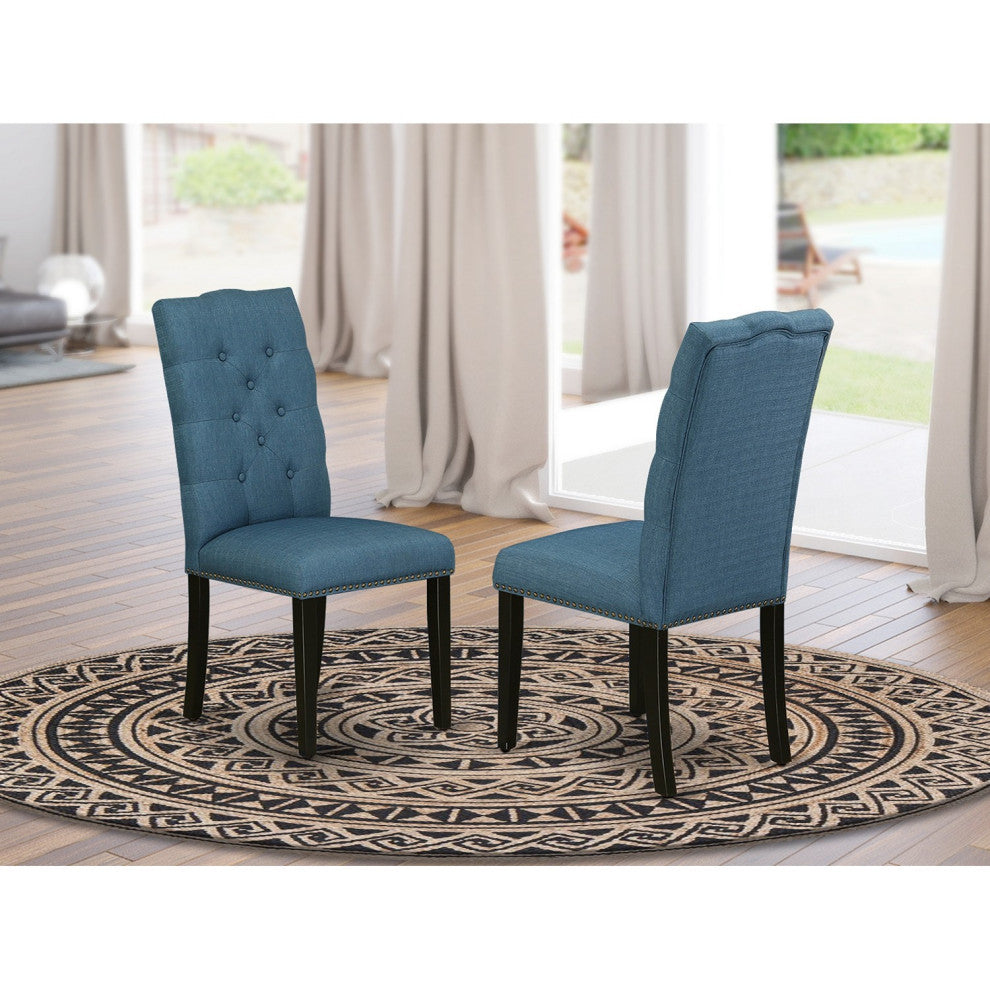 Elsa Parson Chair With Black Leg And Blue Color Fabric Color Set of 2