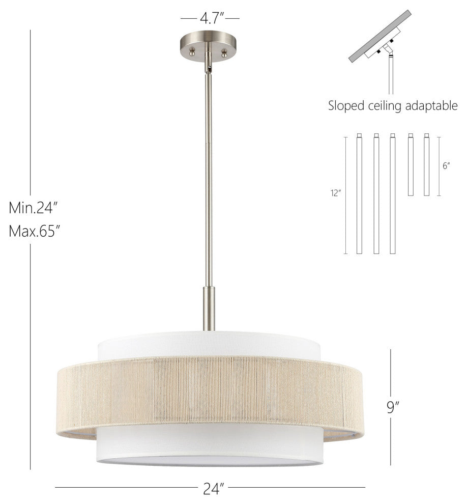 5-Light Double Drum Shaded Chandelier Ceiling Light, Brushed Nickel