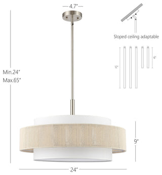 5-Light Double Drum Shaded Chandelier Ceiling Light, Brushed Nickel