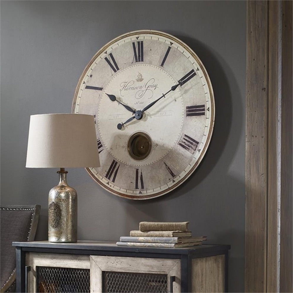 Uttermost Harrison 30" Round MDF Brass Aluminum Wall Clock in Bronze and Ivory