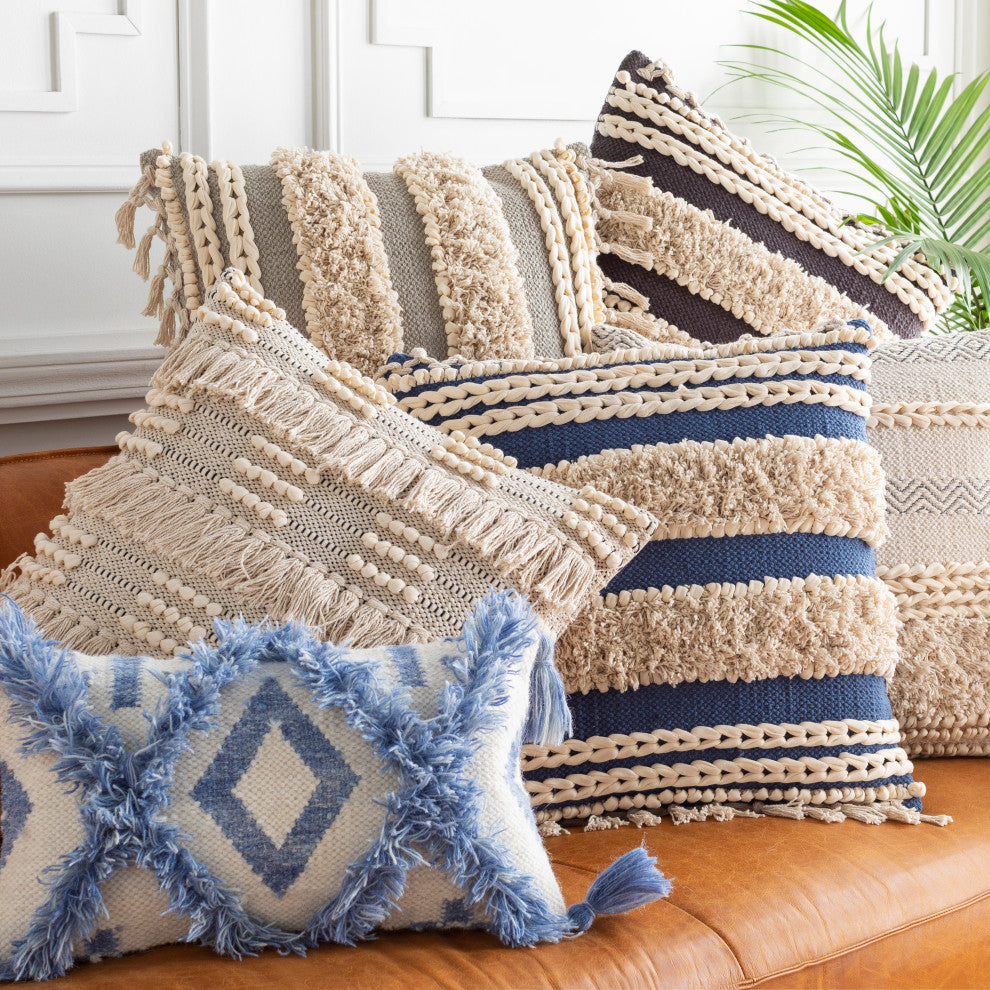 Helena Pillow, Navy, 20"x20", Down Insert