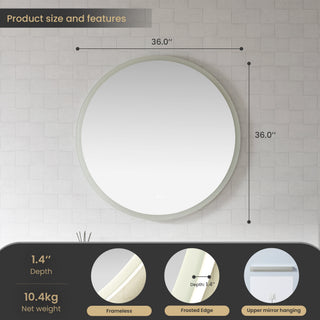 Moscow Circular Frameless LED Wall Bath Vanity Mirror, Acrylic, 36"w X 36"h
