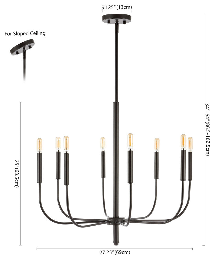 Amoros 27.25" 8-Light Modern Mid-Century Iron LED Chandelier, Oil Rubbed Bronze