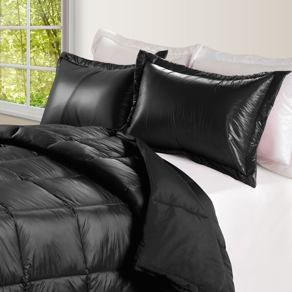 PUFF Packable Down Indoor/Outdoor Water Resistant Comforter, Black, Full/Queen
