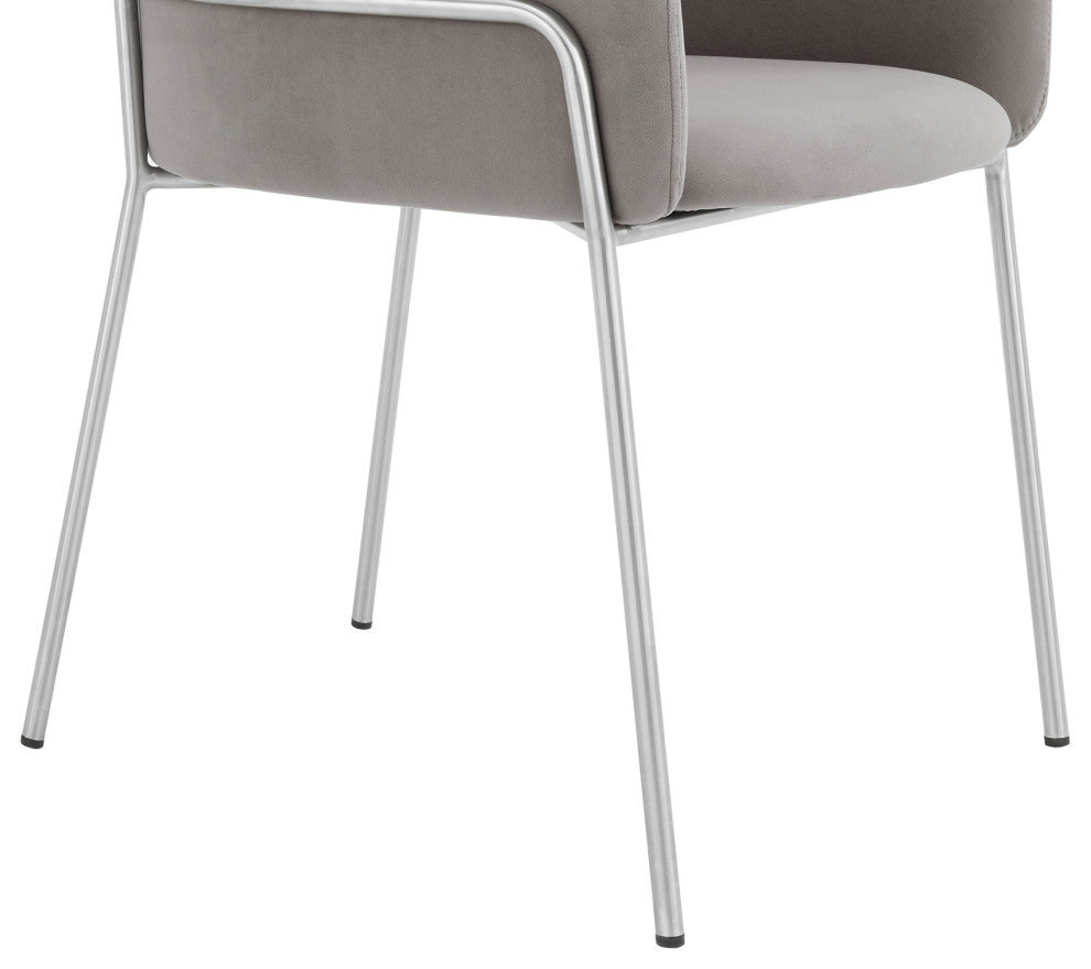 Portia Gray Velvet and Brushed Stainless Steel Dining Room Chairs, Set of 2