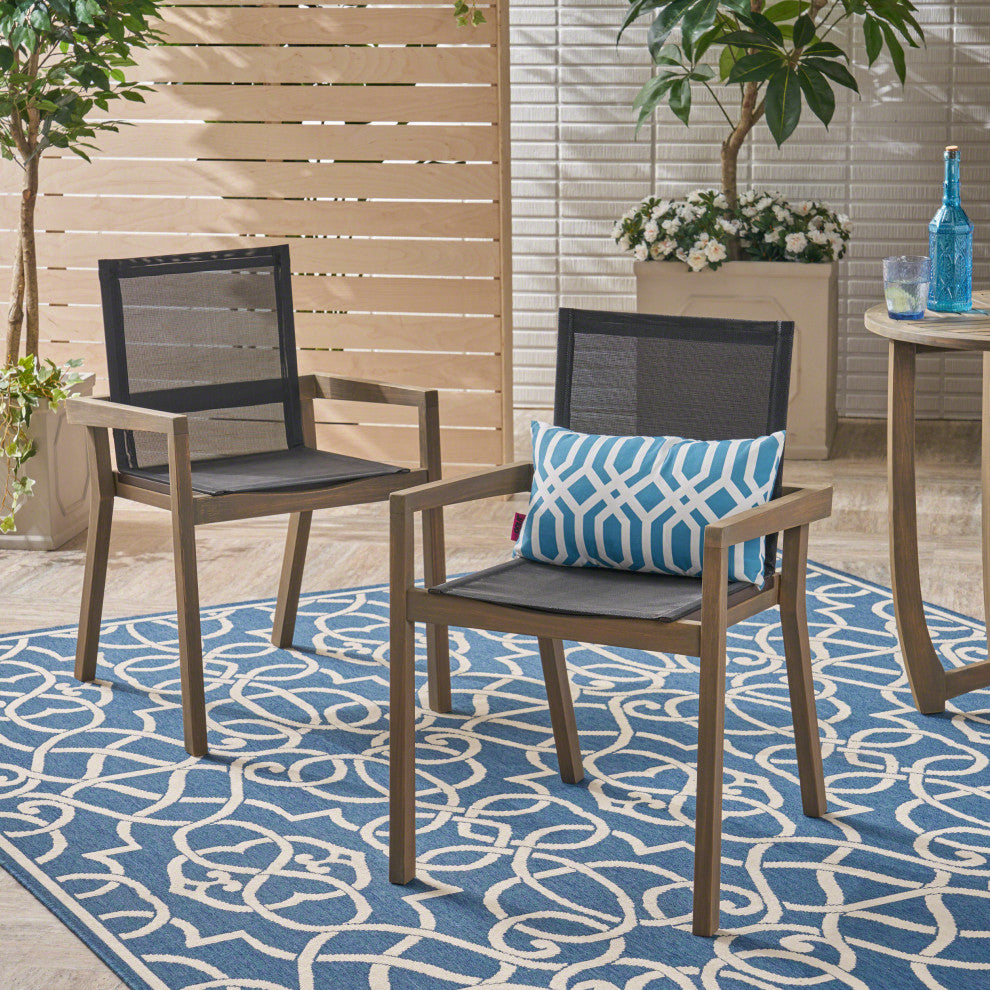 GDF Studio Jimmy Outdoor Acacia Wood Dining Chairs, Set of 2, Gray + Black