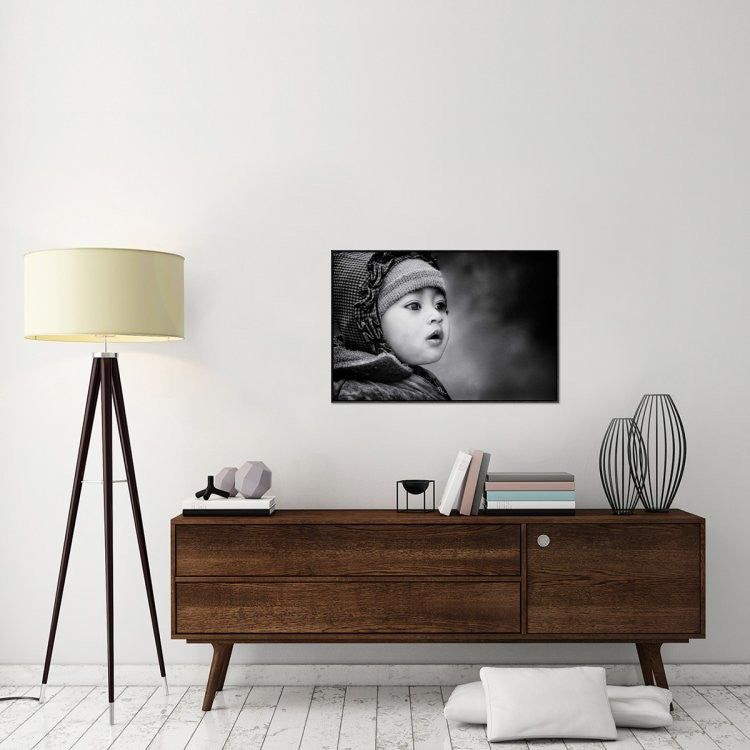 "The Kid From Sarangkot" Framed Canvas Giclee by Piet Flour, 37x25"