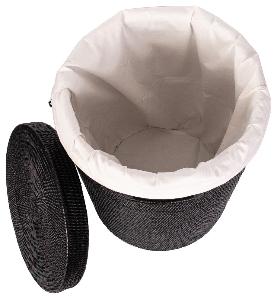 Artifacts Rattan™ Round Hamper With Lid, Tudor Black