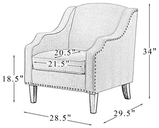 34" Tall Comfort Bedroom Armchair with Solid Wood Legs, Ivory