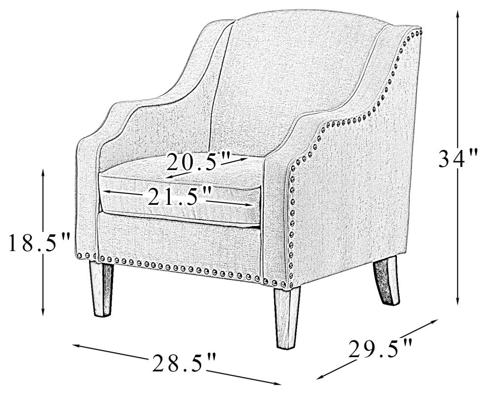34" Tall Comfort Bedroom Armchair with Solid Wood Legs, Ivory