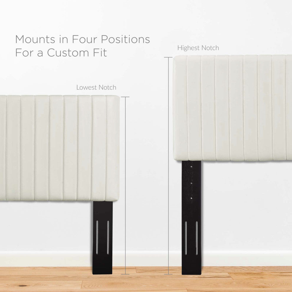 Contemporary Modern Full and Queen Size Headbaord, Velvet Fabric, Ivory White