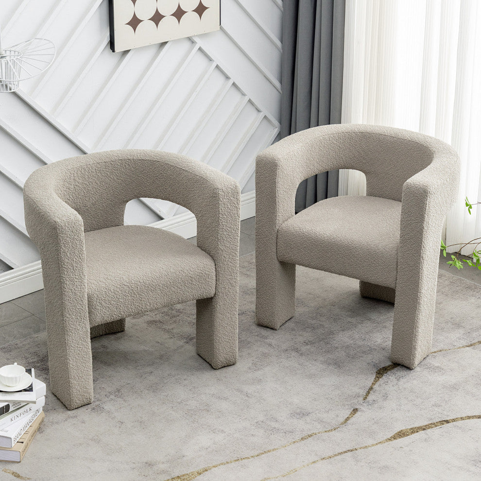 28" Wide Boucle Upholstered Square Armchair, Set of 2, Oatmeal