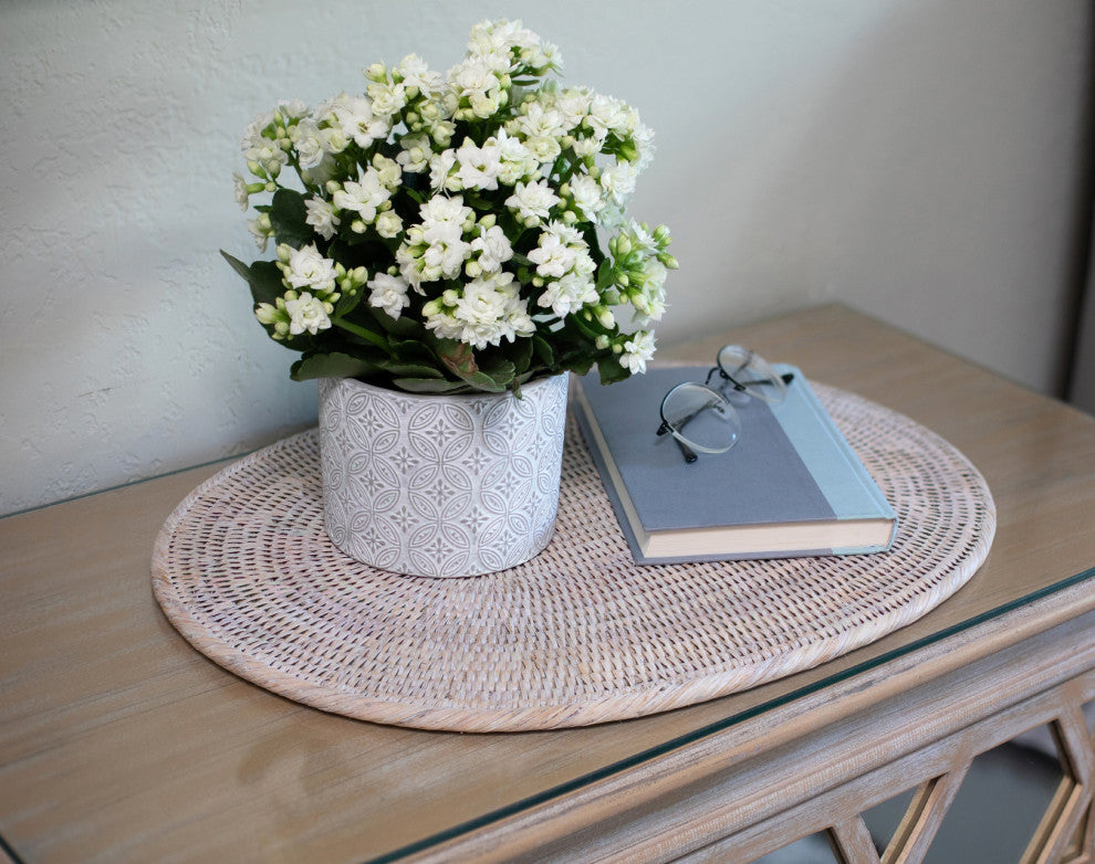 Artifacts Rattan Oval Placemat, White Wash, Medium