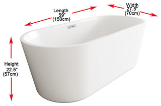 OWEN 59" Soaking Bathtub, Glossy White With Brushed Nickel Trim
