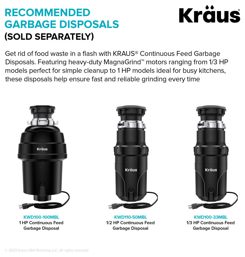 KRAUS Garbage Disposal Air Switch Kit w Push Button, AC Adapter, Cord, Tube, Matte Black