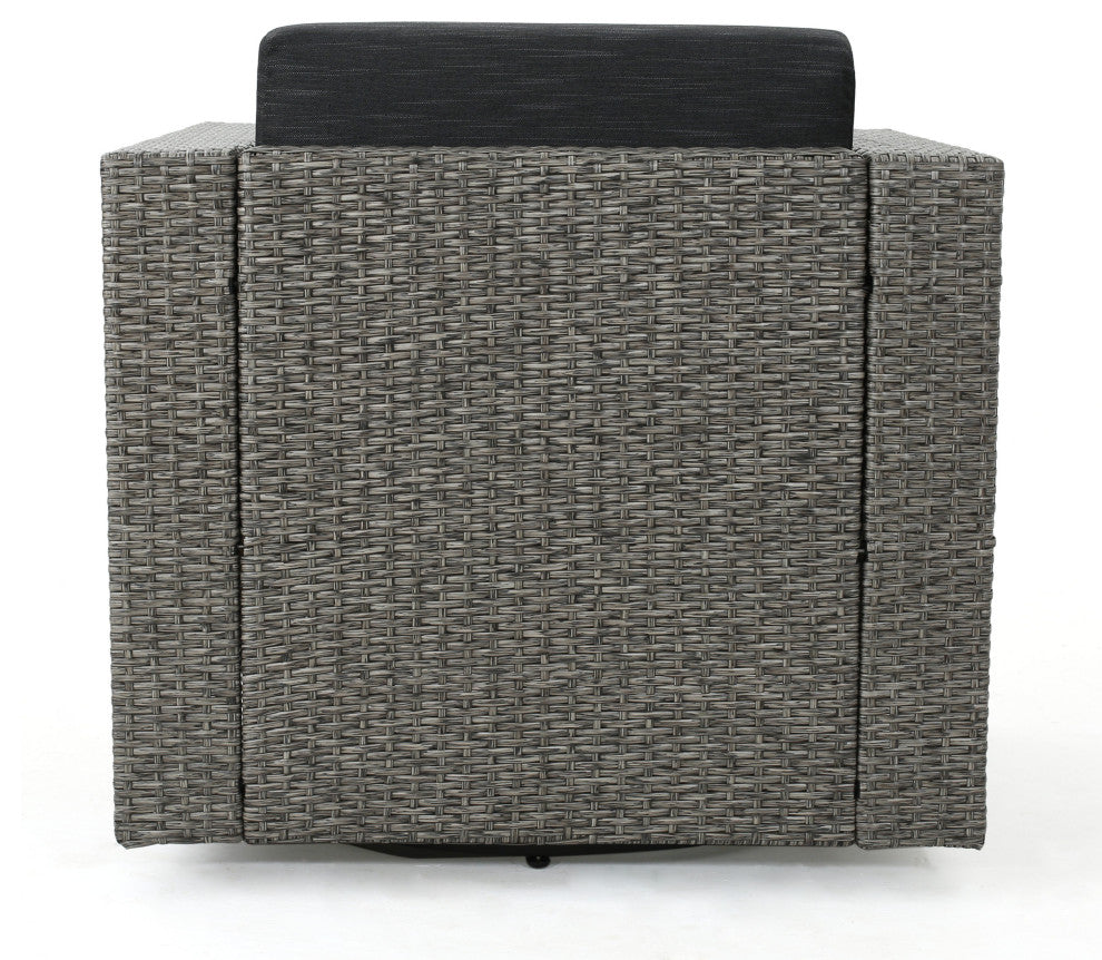 GDF Studio Venice Outdoor Wicker Swivel Club Chair, Mix Black/Dark Gray, Single