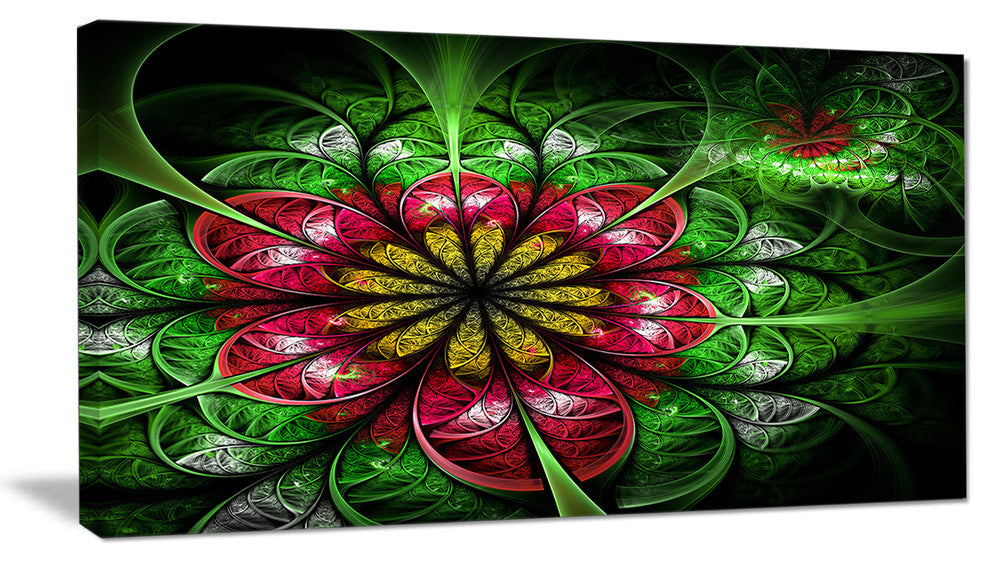 Dark Yellow and Green Flower, Abstract Wall Art Canvas, 40x20
