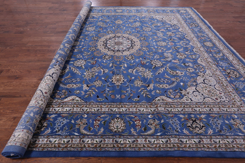 12' Square Wool & Silk Persian Nain Handmade Rug - Q14880