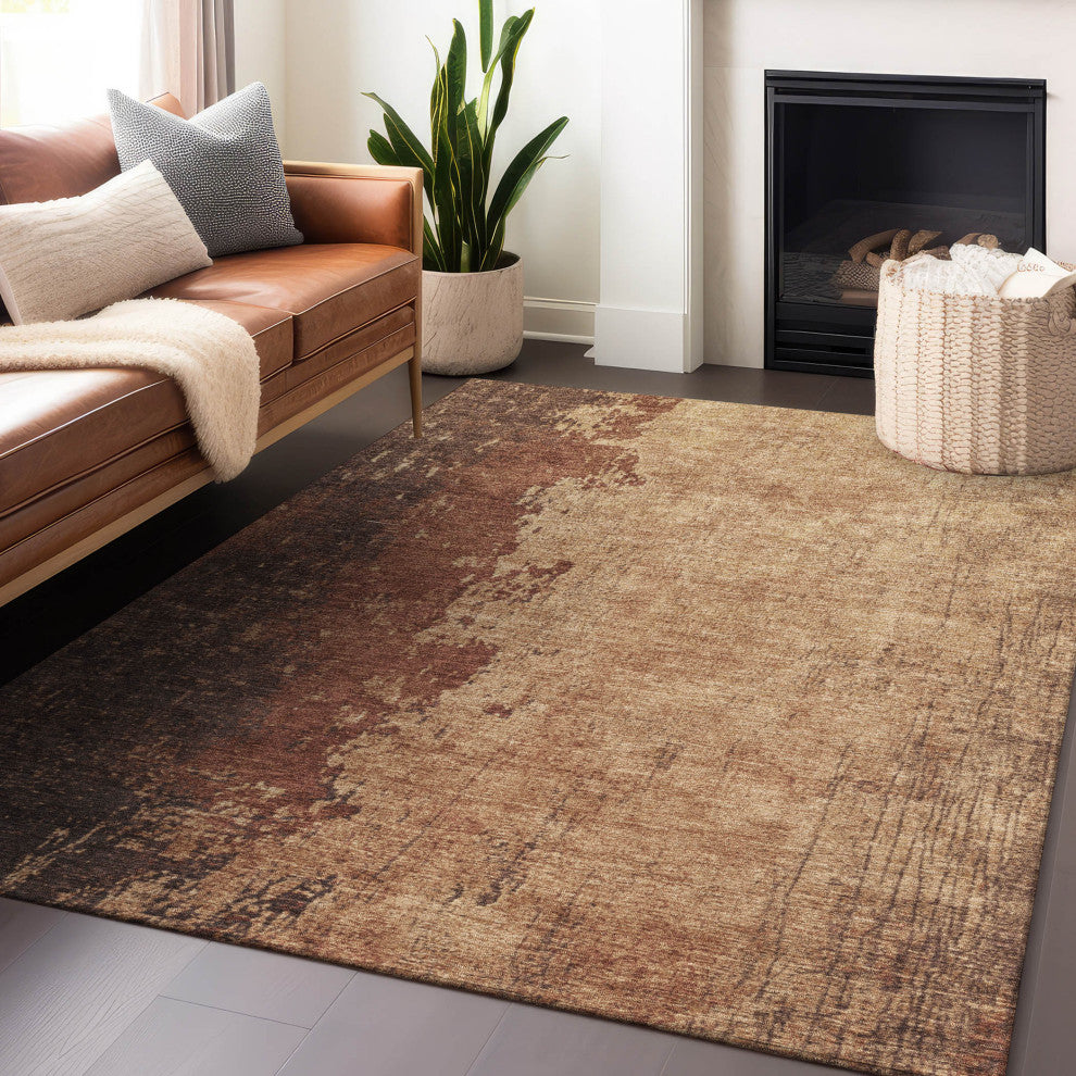 Machine Washable Indoor/Outdoor Chantille ACN1904 Orange 10' x 14' Rug