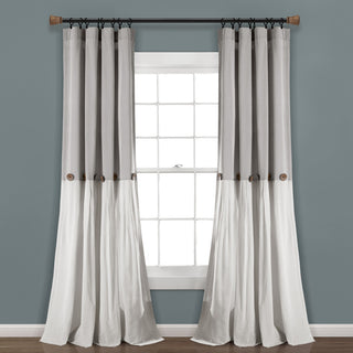 Linen Button Single Window Panel, Gray/White, 108"x40"