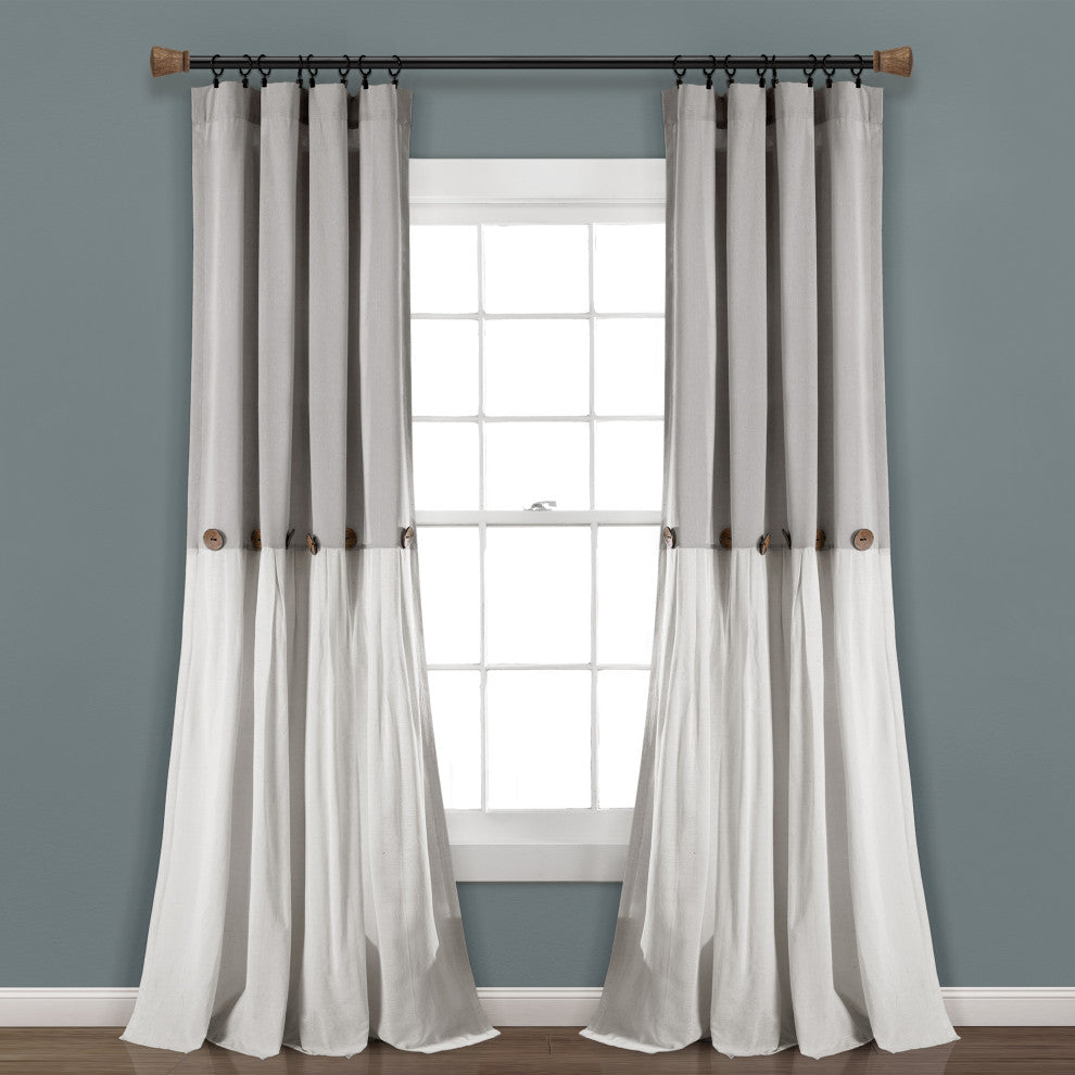 Linen Button Single Window Panel, Gray/White, 108"x40"