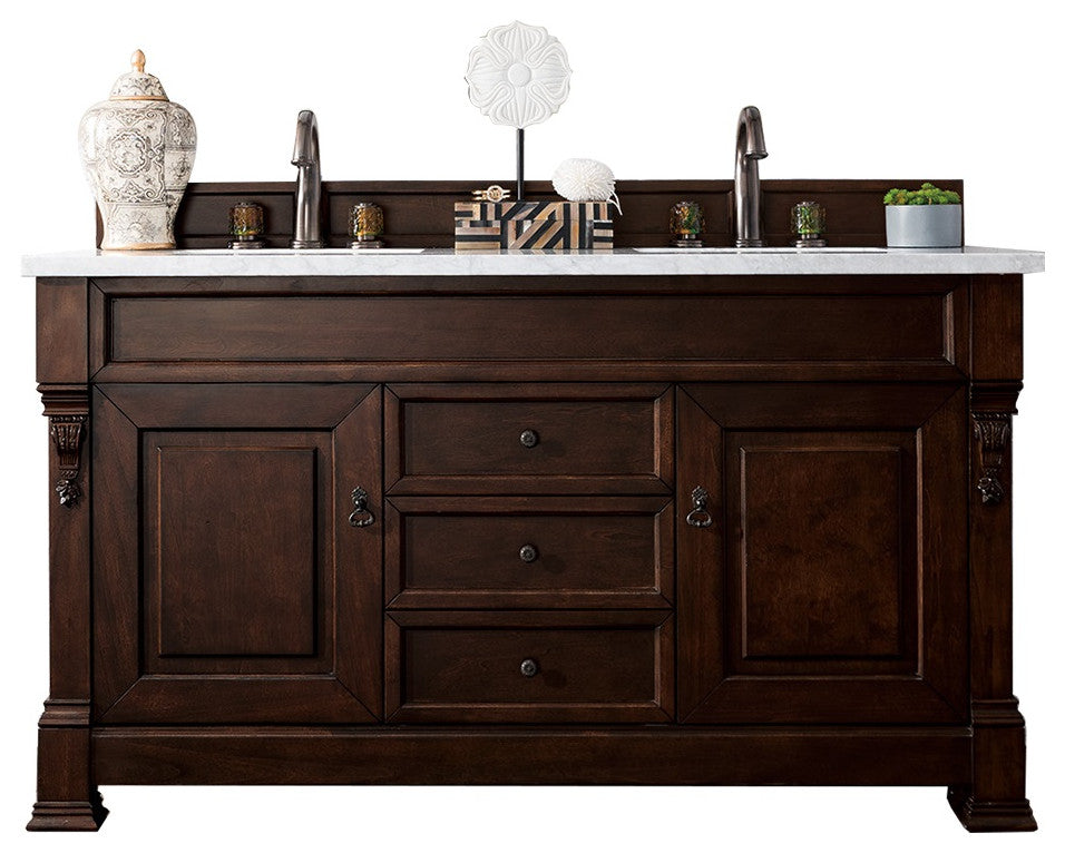 James Martin 147-114-5661-3CAR 60" Burnished Mahogany Vanity w/ Marble Top