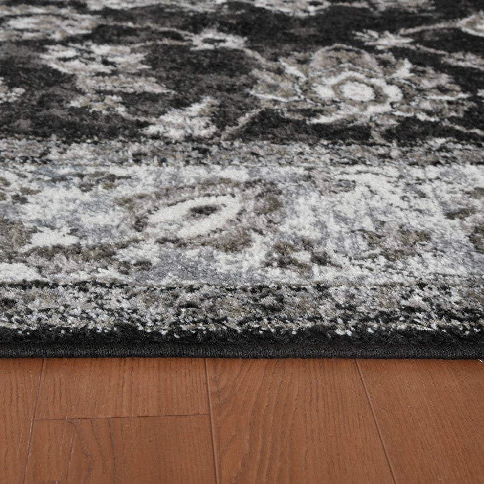 Alessana Cheally Black Bordered Area Rug, 6'7"x6'7" Round