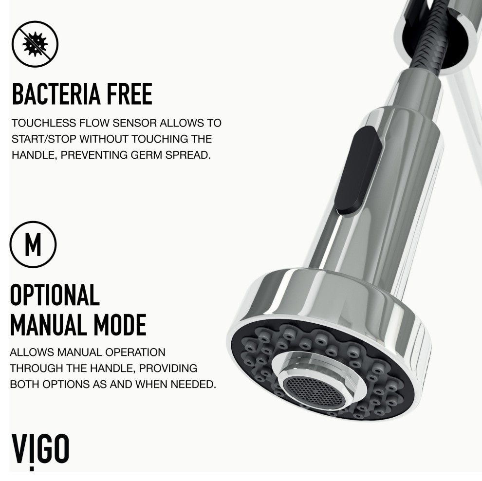 VIGO Edison 19" H Single Handle Pull-Down Sprayer Kitchen Faucet, Chrome, Touchless, Without Extras