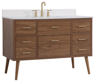 Bella 48" Bathroom Vanity, Walnut Brown With Backsplash