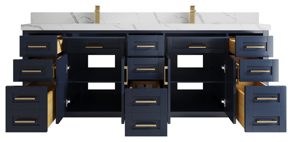 Cambridge 84 Double Sink Bath Vanity in Hale Navy Blue 2" Calacatta Laza