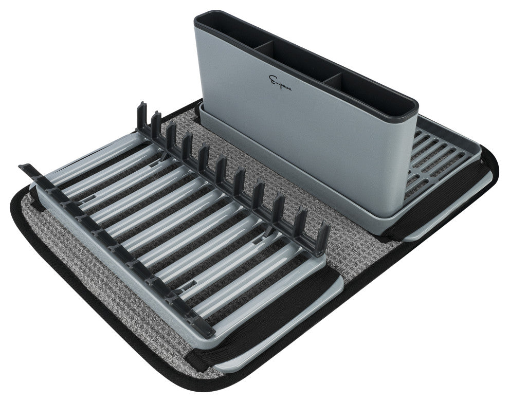 Dish Rack Set with Sponge Drying Mat in Gray